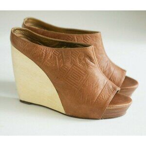 Cynthia Vincent Brown  Leather Embossed Wedge slide